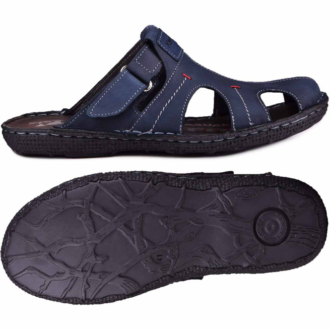 Pánské kožené žabky 217/53KAM navy blue