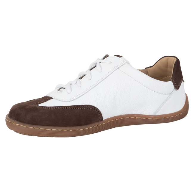 Buty BAREFOOT damskie skórzane minimalistyczne 1287 białe z brązowym nubukiem sneakersy