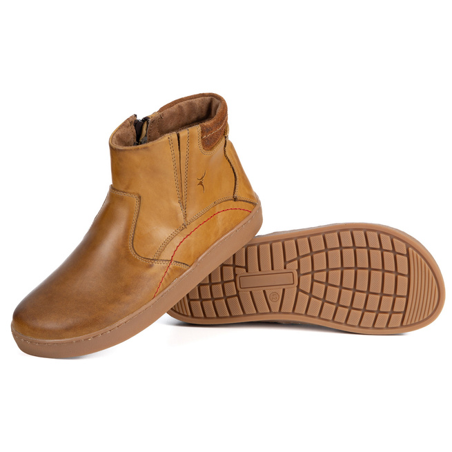 Buty męskie barefoot zimowe skórzane 756MP polskie obuwie z naturalnej skóry ocieplane rude