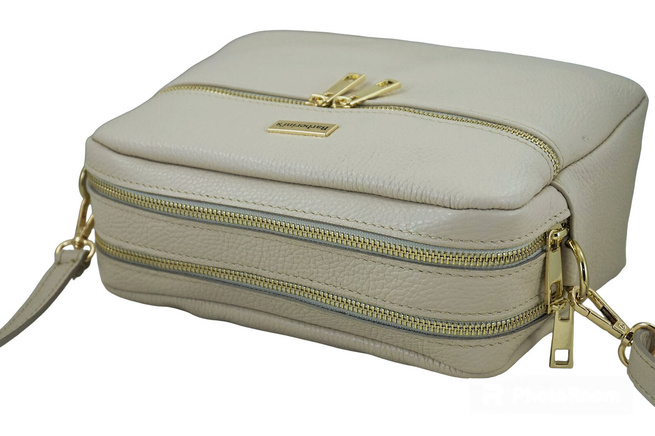 Pojemna torebka skórzana dwukomorowa - Beżowa jasna