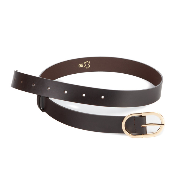 Damski pasek skórzany Olivier 15.30 – licowa skóra naturalna, 30 mm, klasyczna klamra w odcieniu złota