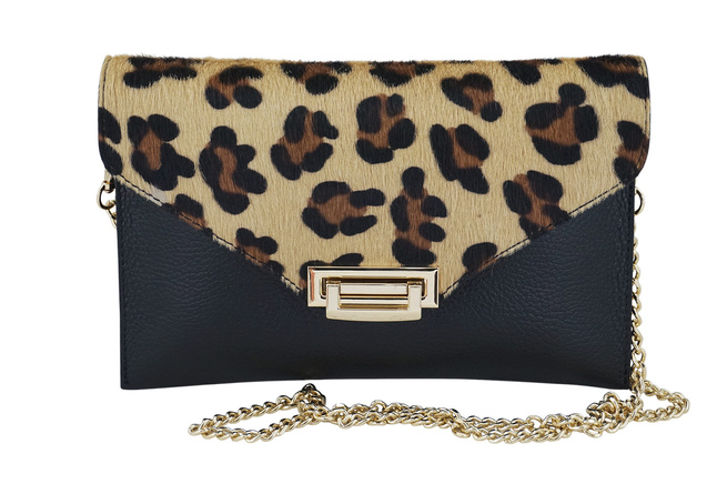 Dámská spojková taška s leopardím vzorem - černá