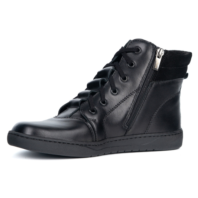 Buty damskie barefoot zimowe skórzane Olivier WINTER czarne za kostkę z zamkiem