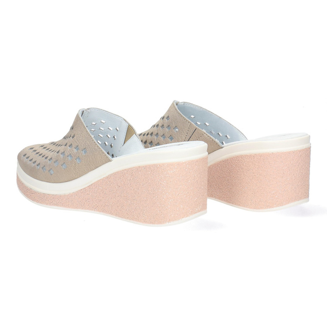 Dámské kožené žabky na otevřených platformách Pollonus grey brocade/gold5-1264-013