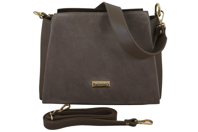 Kabelka do města z přírodního semiše a kůže - tmavě béžová