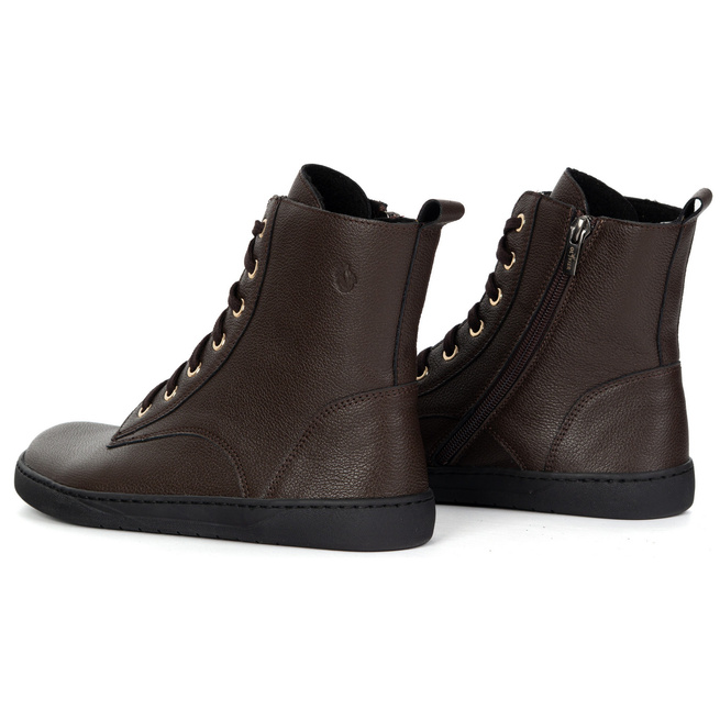 Buty damskie barefoot zimowe skórzane Olivier Liv 1303 ocieplane brązowe