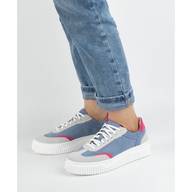 Damskie sneakersy skórzane na platformie N1202S4 niebieskie
