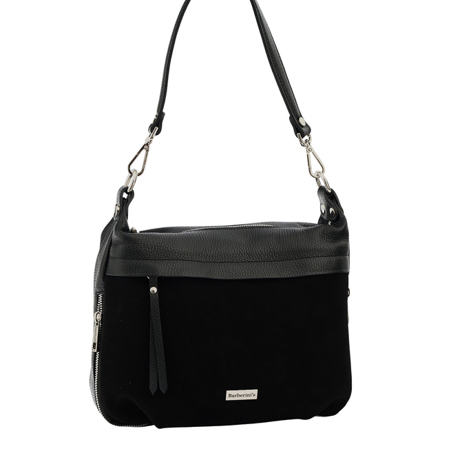 Skórzana torebka z zamszowym akcentem - Czarna