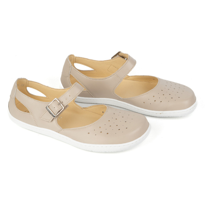 Olivier 1284 dámské barefoot ažurové baleríny - kožené boty se sponou pro každodenní a elegantní styling béžové barvy