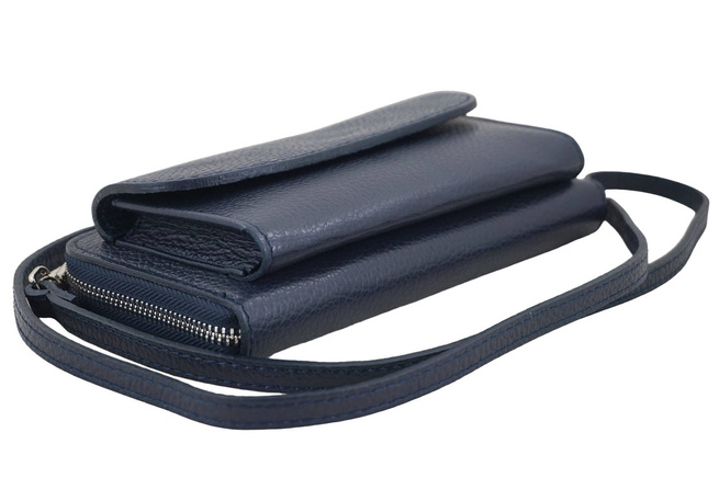 Peněženka s pouzdrem na telefon z lícové kůže - námořnická modř