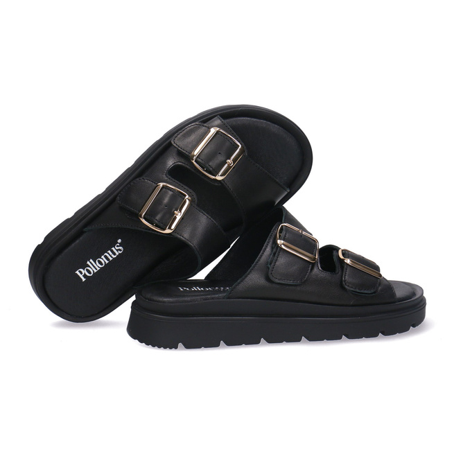 Skórzane klapki damskie Pollonus Czarny 5-1750-001