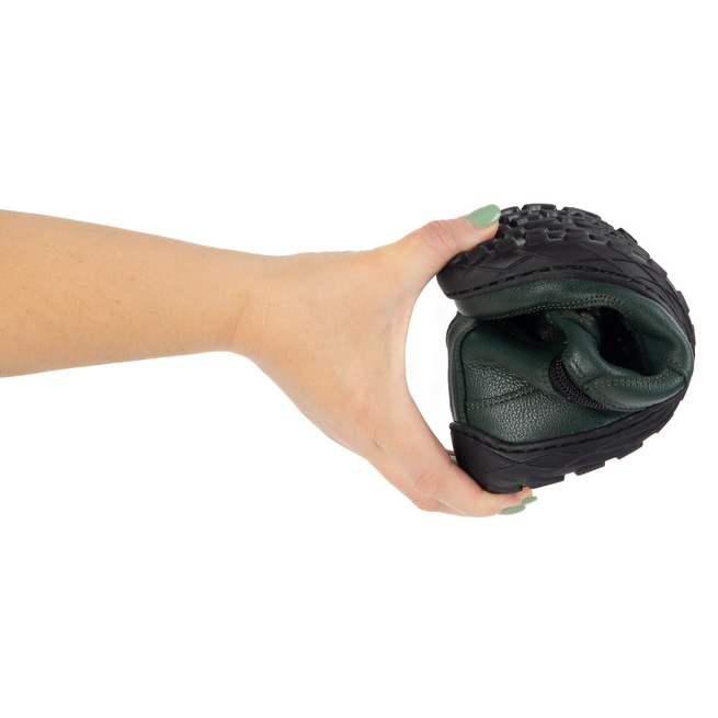 Buty barefoot zimowe damskie skórzane ocieplane wełną 1292 zielone