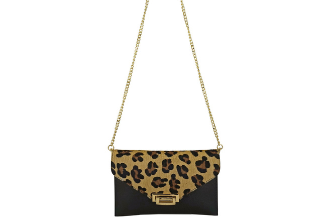 Dámská spojková taška s leopardím vzorem - černá