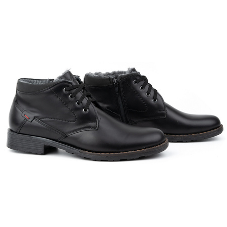 Buty męskie skórzane zimowe C16S czarne z czarnym