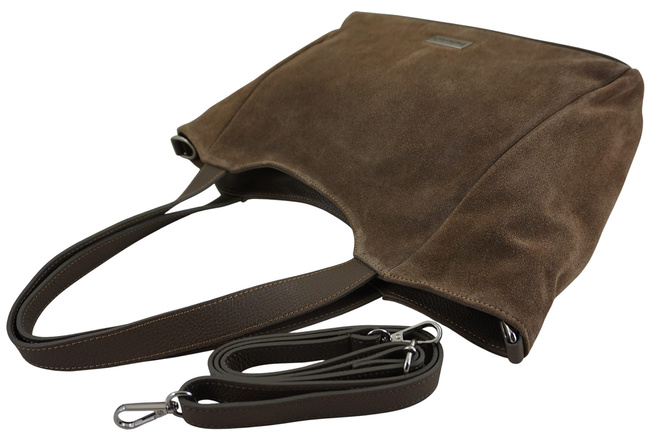 Torebka damska zamszowa typu worek - Beżowa ciemna