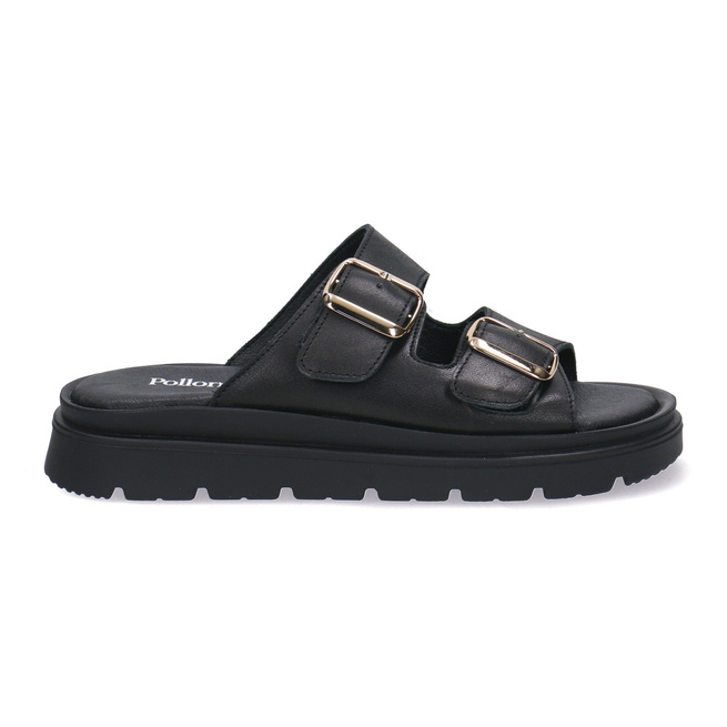 Skórzane klapki damskie Pollonus Czarny 5-1750-001