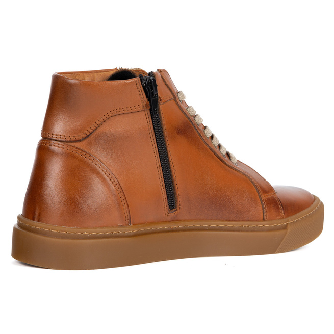 Buty Męskie sneakersy skórzane 532KNT wysokie obuwie przejściowe brązowe