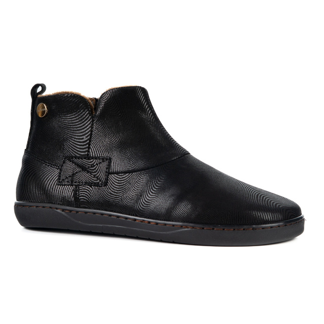 Buty damskie zimowe barefoot skórzane Z-B07 czarne wzór fali na zamek