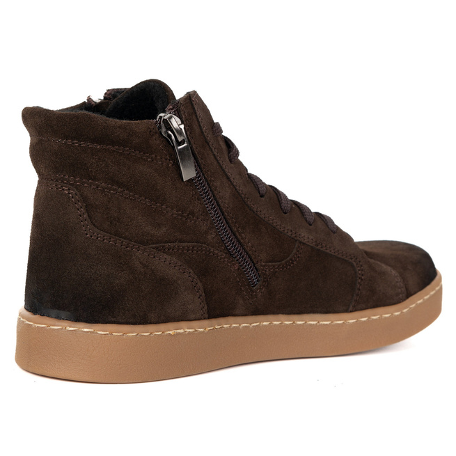 Damskie minimalistyczne buty skórzane zimowe barefoot 1261 brązowe