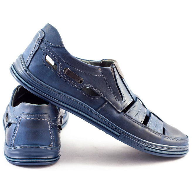 Buty męskie ażurowe 06 na lato granat z szarym