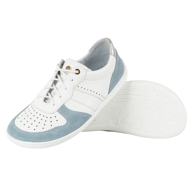 Olivier 1773POL barefoot kožené boty - lehké minimalistické tenisky bílé s modrou barvou 