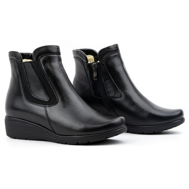 Botki damskie skórzane ocieplane z zamkiem 021BB czarne