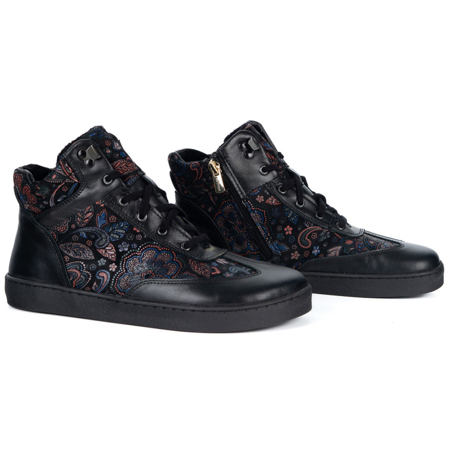 BAREFOOT dámské zimní boty 201MP zateplené kožené černé se vzory