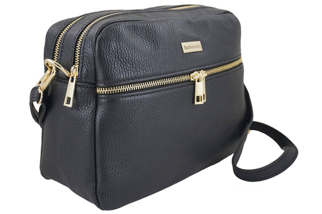 Pojemna torebka skórzana dwukomorowa - Czarna