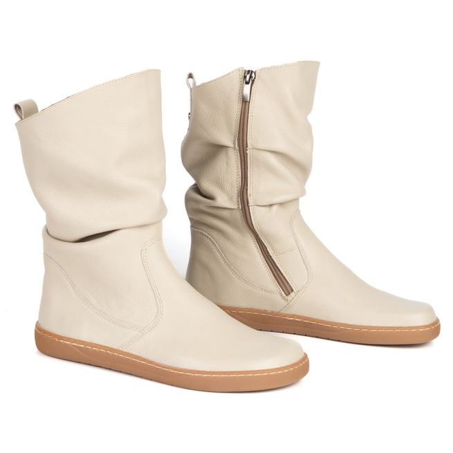 Dámské boty BAREFOOT zateplené kožené boty Freja polish beige face