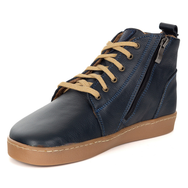 Buty damskie zimowe barefoot skórzane Z-B04 granatowe