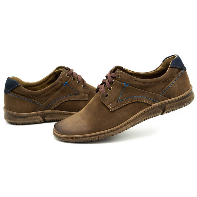 Buty męskie skórzane casual 858K brązowe