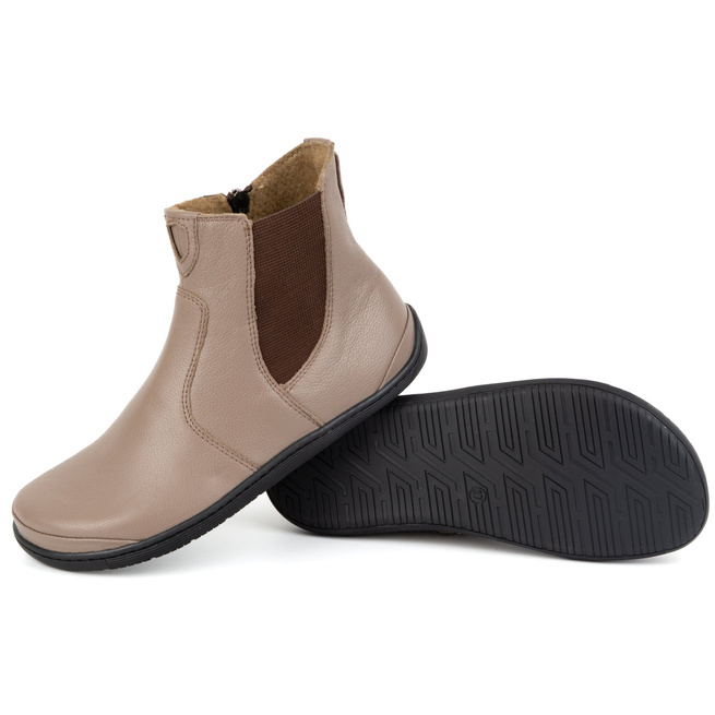 Damskie buty barefoot sztyblety z zamkiem ocieplane 1263 ciemno beżowe