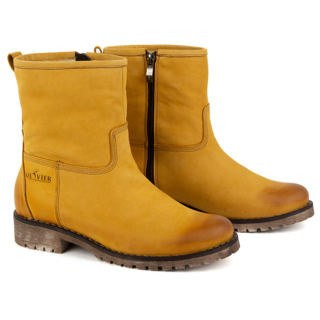 Dámské zateplené zimní kožené boty 340BB Mustard
