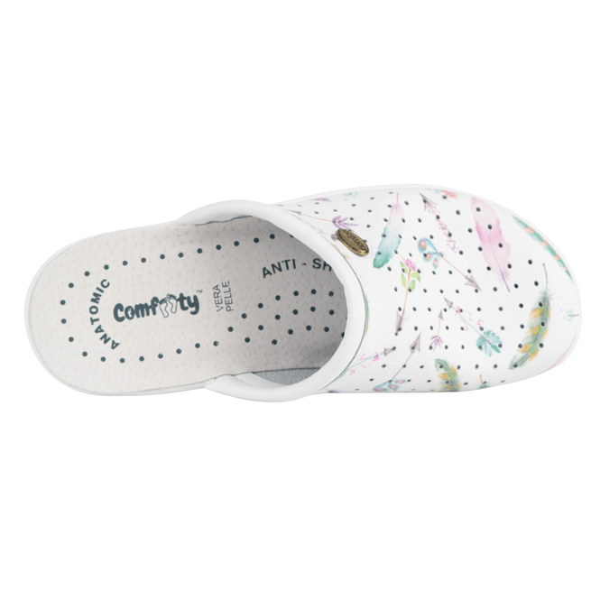 Comfooty Alessia klapki damskie skórzane anatomiczne ażurowe piórka