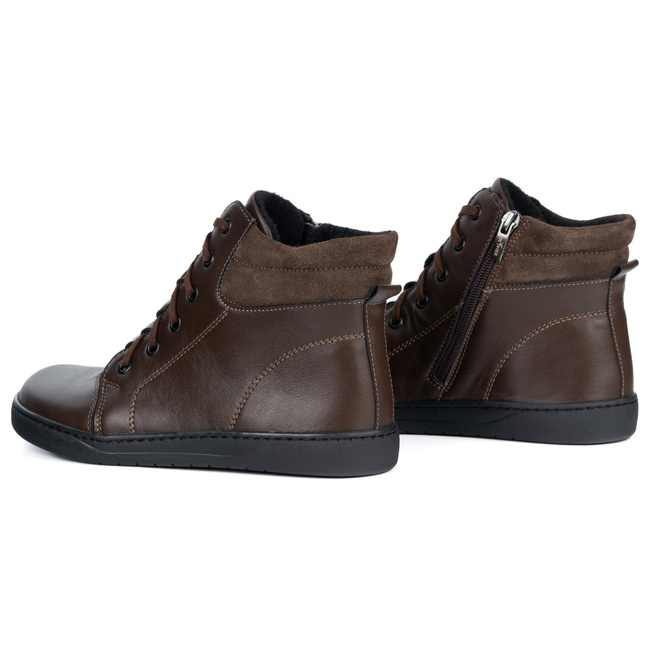 Buty damskie barefoot brązowe skórzane Olivier WINTER brązowe za kostkę z zamkiem