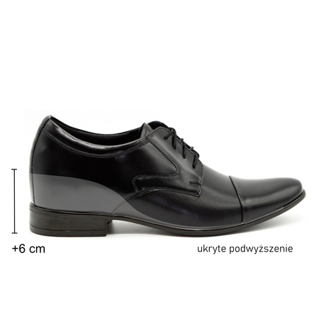 Buty męskie wizytowe skórzane  P10 podwyższające + 6 cm czarne