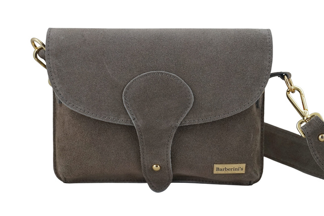 Zamszowa listonoszka na szerokim pasku - Beżowa ciemna