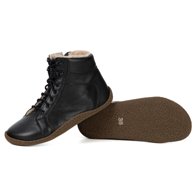 Damskie trzewiki barefoot ocieplane wełną merino 0769W czarny groszkowy