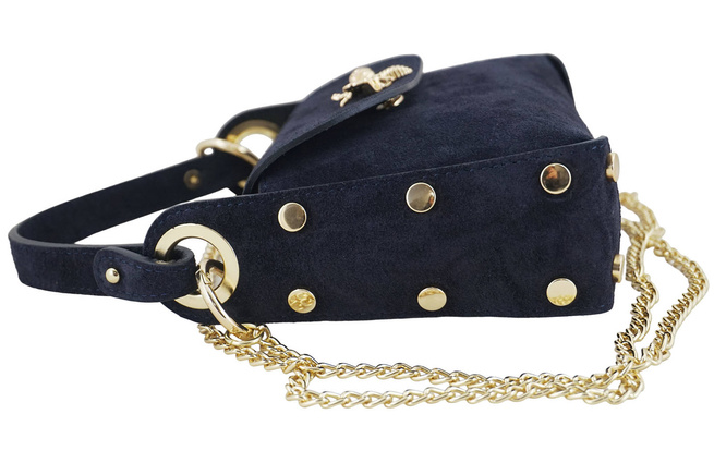 Semišová kabelka se zlatými doplňky - tmavě modrá