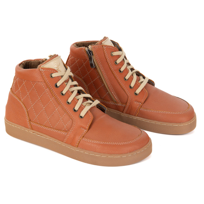 Buty damskie zimowe barefoot skórzane Z-B05 rude – ocieplane, zero-drop, szeroki przód