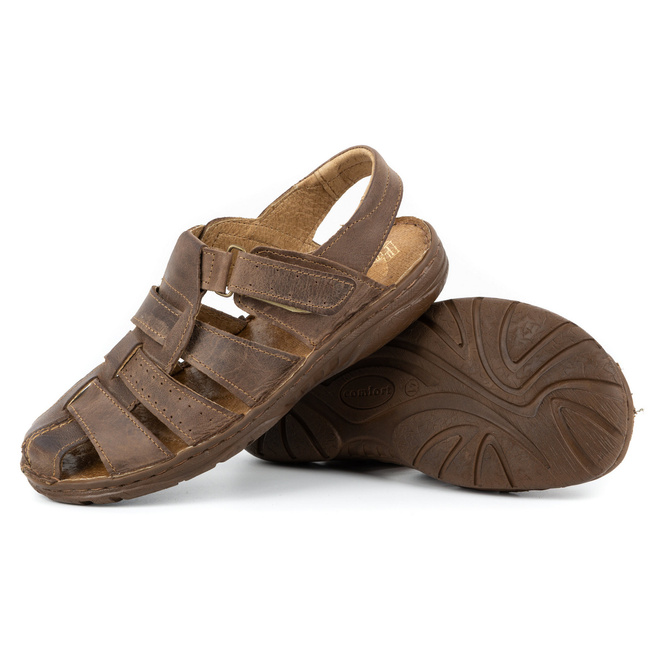 Pánské kožené sandály na suchý zip 211 hnědé