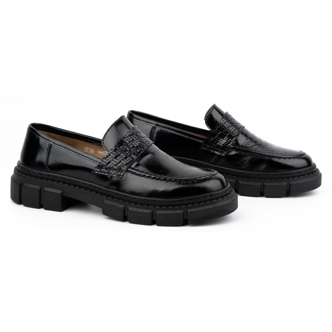 Dámské kožené nazouvací polobotky 0706 černé s tlustou podrážkou