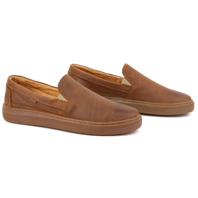 Buty męskie wsuwane ze skóry naturalnej POLBUT 2124 camel