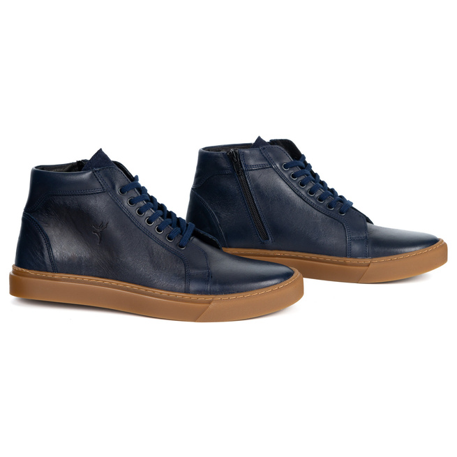 Buty Męskie sneakersy skórzane 532KNT wysokie obuwie przejściowe