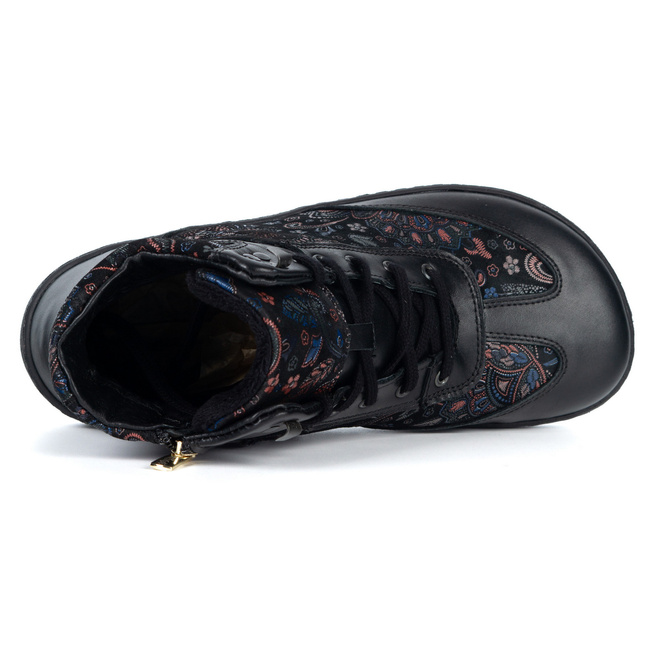 Buty BAREFOOT damskie zimowe 201MP ocieplane skórzane czarne we wzory