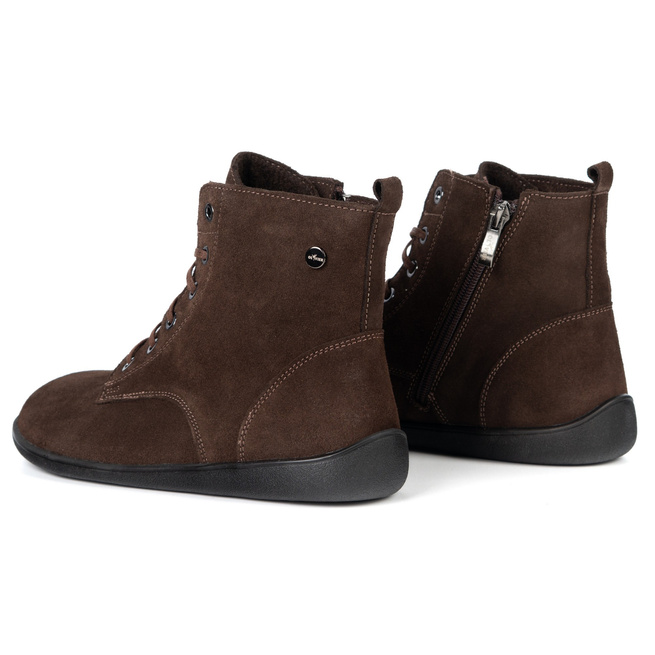 Botki damskie BAREFOOT skórzane 1795/2POL – ocieplane, sznurowane z zamkiem brązowe