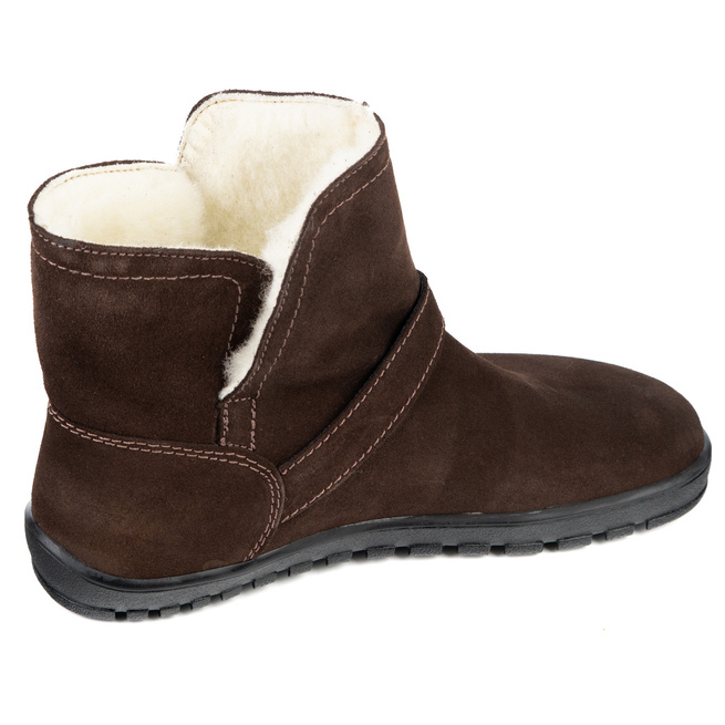 Buty damskie BAREFOOT zimowe Olivier Harper brązowe skórzane, ocieplane wełną merino