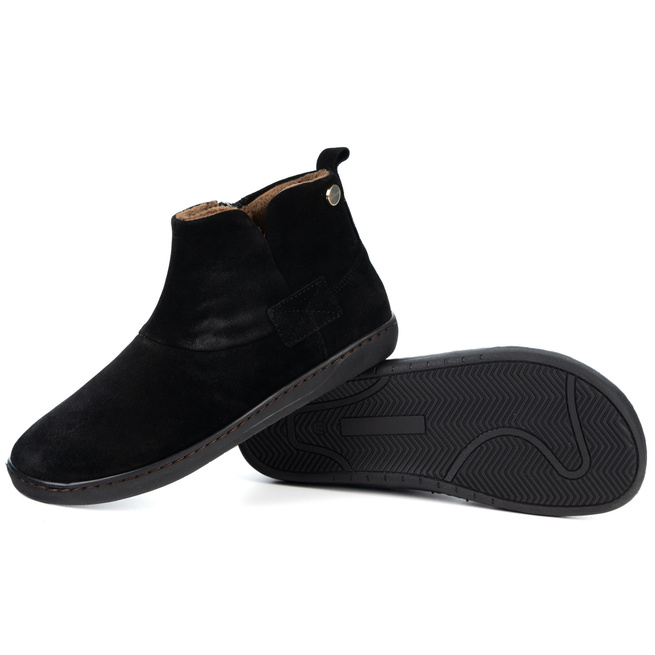 Buty damskie zimowe barefoot skórzane Z-B07 czarne welurowe na zamek