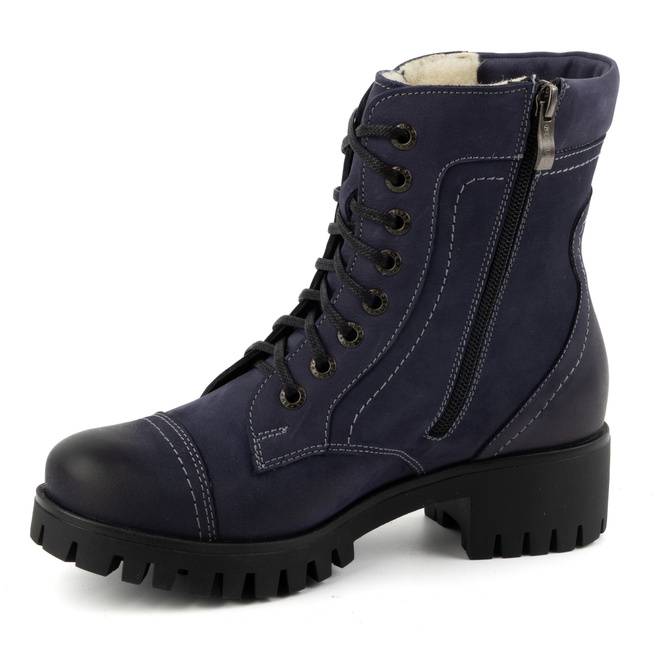 Dámské kožené boty zateplené zimní boty 272BB navy blue