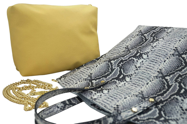 Torebka skórzana shopper z kolorowym nadrukiem